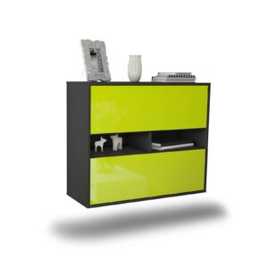 Sideboard Jackson | hängend | Korpus Anthrazit | Front in Hochglanz Grün | 92x79x35cm (BxHxT)