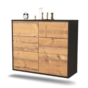 Sideboard Tempe | hängend | Korpus Anthrazit | Front in Pinie Holz Optik | 92x79x35cm (BxHxT)