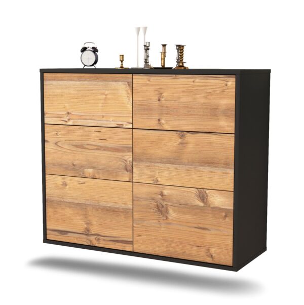 Sideboard Tempe | hängend | Korpus Anthrazit | Front in Pinie Holz Optik | 92x79x35cm (BxHxT)