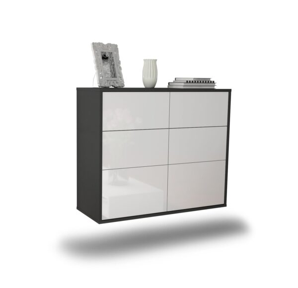 Sideboard Tempe | hängend | Korpus Anthrazit | Front in Hochglanz Weiß | 92x79x35cm (BxHxT)
