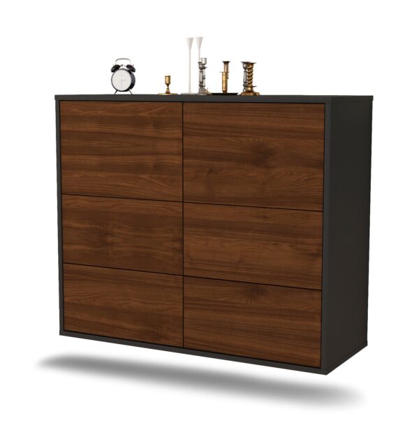 Sideboard Worcester | hängend | Korpus Anthrazit | Front in Walnuss Holz Optik | 92x79x35cm (BxHxT)