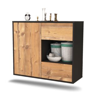 Sideboard Brownsville | hängend | Korpus Anthrazit | Front in Pinie Holz Optik | 92x79x35cm (BxHxT)