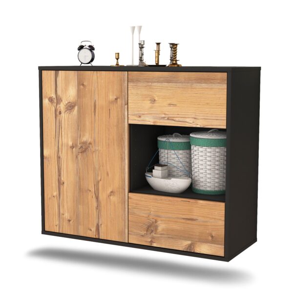 Sideboard Brownsville | hängend | Korpus Anthrazit | Front in Pinie Holz Optik | 92x79x35cm (BxHxT)