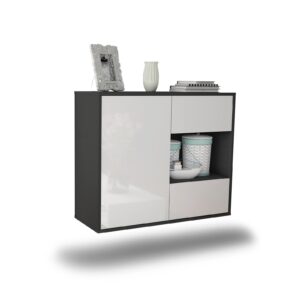 Sideboard Brownsville | hängend | Korpus Anthrazit | Front in Hochglanz Weiß | 92x79x35cm (BxHxT)