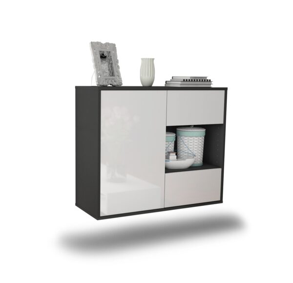 Sideboard Brownsville | hängend | Korpus Anthrazit | Front in Hochglanz Weiß | 92x79x35cm (BxHxT)