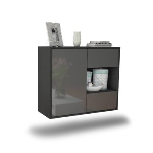 Sideboard Brownsville | hängend | Korpus Anthrazit | Front in Hochglanz Grau | 92x79x35cm (BxHxT)