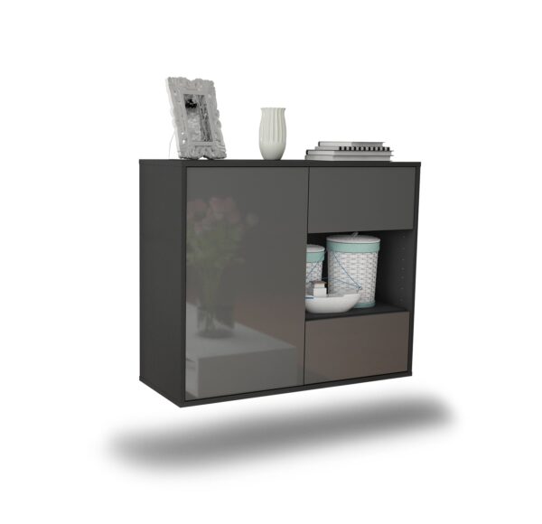 Sideboard Brownsville | hängend | Korpus Anthrazit | Front in Hochglanz Grau | 92x79x35cm (BxHxT)