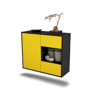 Sideboard Brownsville | hängend | Korpus Anthrazit | Front in Gelb | 92x79x35cm (BxHxT)