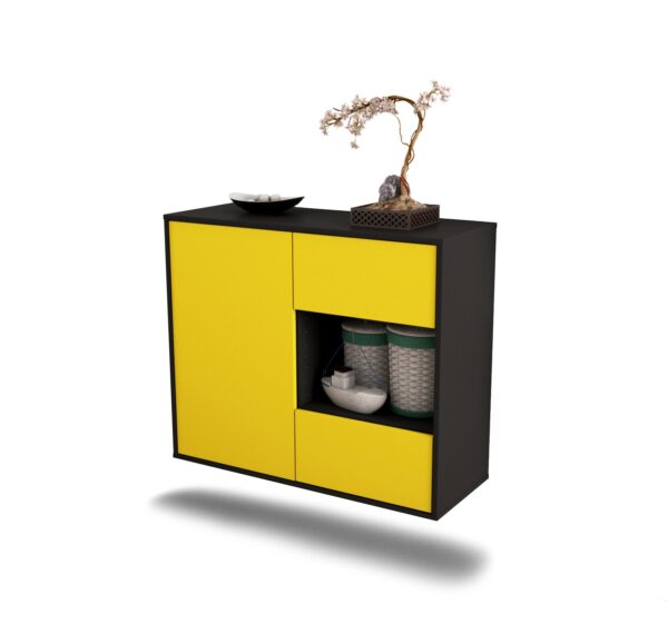 Sideboard Brownsville | hängend | Korpus Anthrazit | Front in Gelb | 92x79x35cm (BxHxT)