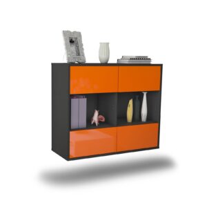 Sideboard Providence | hängend | Korpus Anthrazit | Front in Hochglanz Orange | 92x79x35cm (BxHxT)