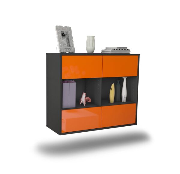 Sideboard Providence | hängend | Korpus Anthrazit | Front in Hochglanz Orange | 92x79x35cm (BxHxT)