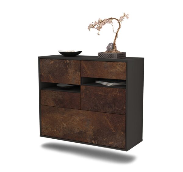 Sideboard Fayetteville | hängend | Korpus Anthrazit | Front in Rost Optik | 92x79x35cm (BxHxT)