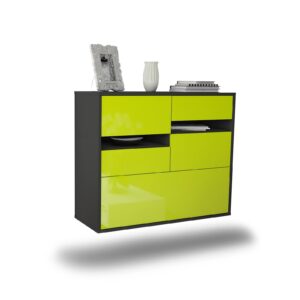 Sideboard Fayetteville | hängend | Korpus Anthrazit | Front in Hochglanz Grün | 92x79x35cm (BxHxT)