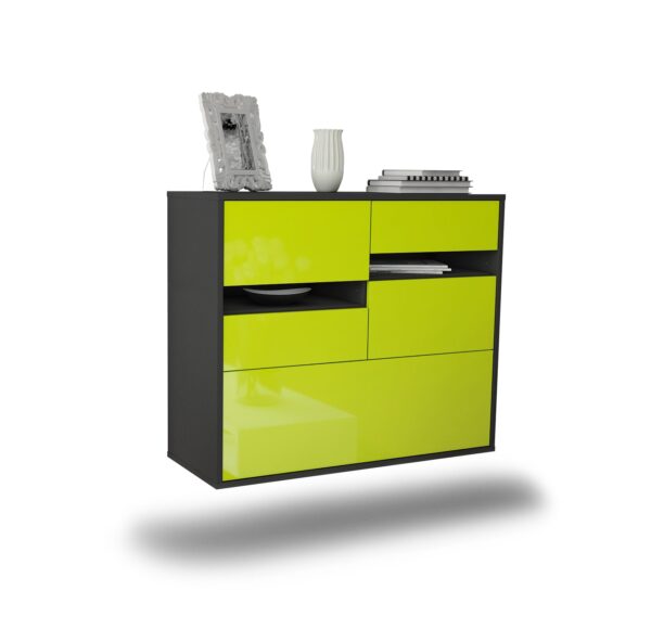 Sideboard Fayetteville | hängend | Korpus Anthrazit | Front in Hochglanz Grün | 92x79x35cm (BxHxT)