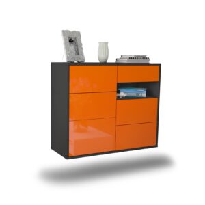 Sideboard Huntsville | hängend | Korpus Anthrazit | Front in Hochglanz Orange | 92x79x35cm (BxHxT)