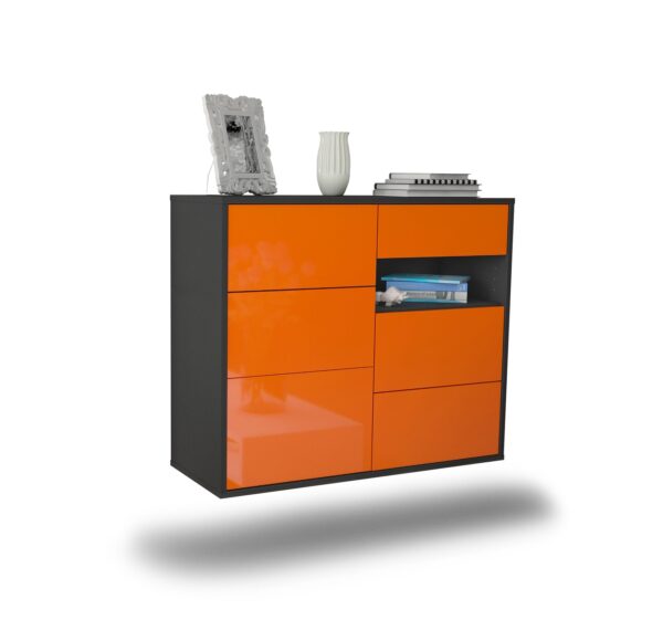 Sideboard Huntsville | hängend | Korpus Anthrazit | Front in Hochglanz Orange | 92x79x35cm (BxHxT)