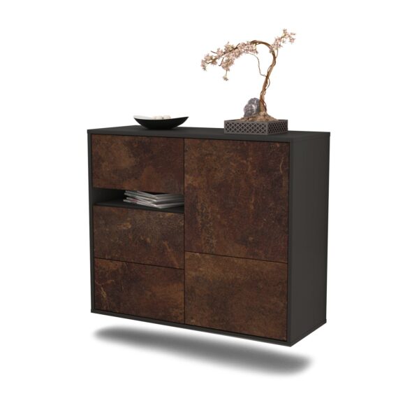 Sideboard Ontario | hängend | Korpus Anthrazit | Front in Rost Optik | 92x79x35cm (BxHxT)