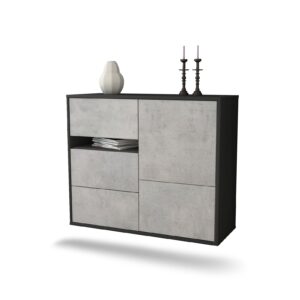 Sideboard Ontario | hängend | Korpus Anthrazit | Front in Beton Optik | 92x79x35cm (BxHxT)