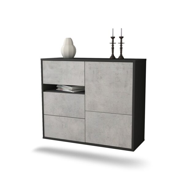 Sideboard Ontario | hängend | Korpus Anthrazit | Front in Beton Optik | 92x79x35cm (BxHxT)