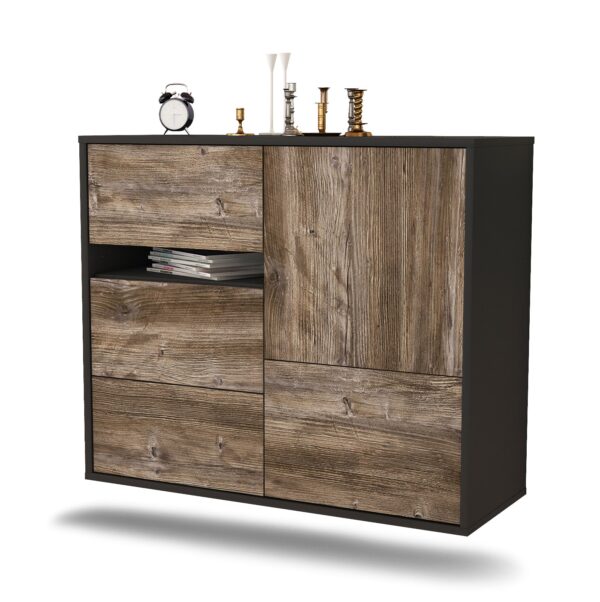 Sideboard Ontario | hängend | Korpus Anthrazit | Front in Treibholz Holz Optik | 92x79x35cm (BxHxT)