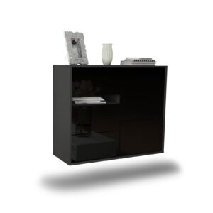Sideboard Ontario | hängend | Korpus Anthrazit | Front in Hochglanz Schwarz | 92x79x35cm (BxHxT)