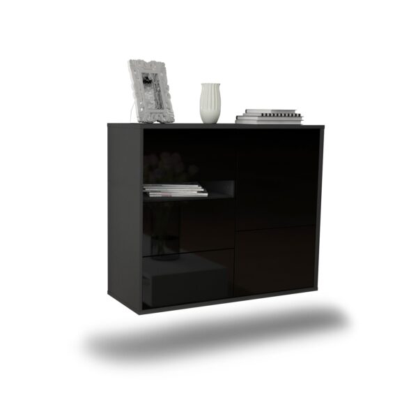 Sideboard Ontario | hängend | Korpus Anthrazit | Front in Hochglanz Schwarz | 92x79x35cm (BxHxT)