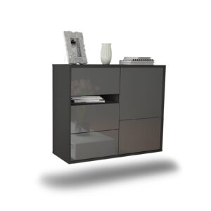 Sideboard Ontario | hängend | Korpus Anthrazit | Front in Hochglanz Grau | 92x79x35cm (BxHxT)