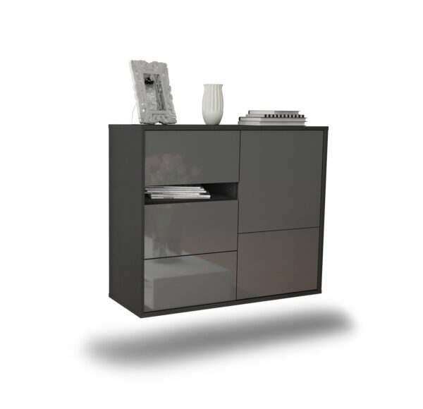 Sideboard Ontario | hängend | Korpus Anthrazit | Front in Hochglanz Grau | 92x79x35cm (BxHxT)