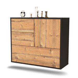 Sideboard Rancho Cucamonga | hängend | Korpus Anthrazit | Front in Pinie Holz Optik | 92x79x35cm (BxHxT)