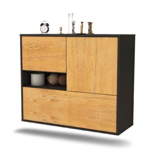 Sideboard Santa Clarita | hängend | Korpus Anthrazit | Front in Eiche Holz Optik | 92x79x35cm (BxHxT)