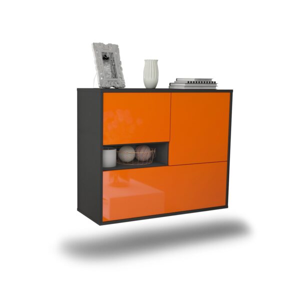 Sideboard Santa Clarita | hängend | Korpus Anthrazit | Front in Hochglanz Orange | 92x79x35cm (BxHxT)