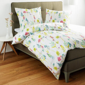 Janine Mako Satin Bettwäsche Palermo 31161-09 Weiß Bunt Blumen 135x200