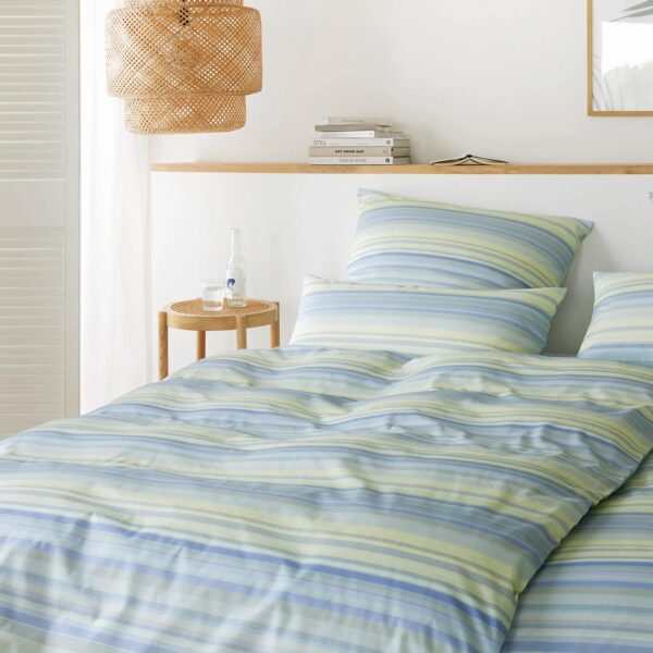 Elegante Mako Batist Bettwäsche Facet 2435-04 Streifen Limette 135x200