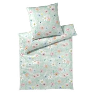 Elegante Mako Satin Bettwäsche Pastel 24519-4 Blumen Grün 135x200