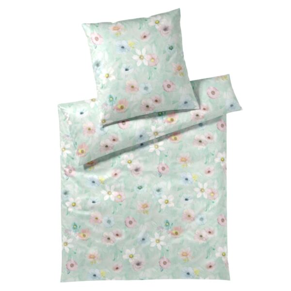 Elegante Mako Satin Bettwäsche Pastel 24519-4 Blumen Grün 135x200