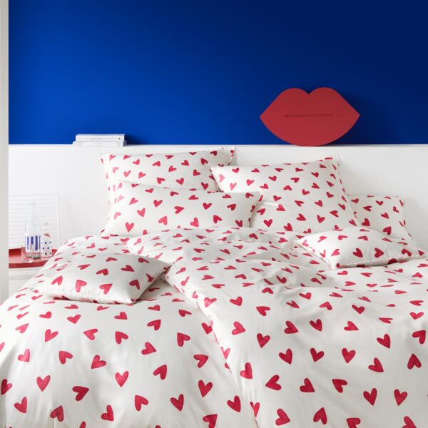 Elegante Mako Satin Bettwäsche Cherie 24523-1 Herzen weiß rot 135x200