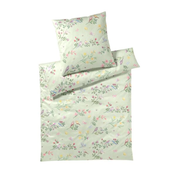 Elegante Mako Satin Bettwäsche Songbird 24525-4 Vögel Grün 135x200