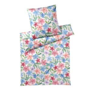 Elegante Mako Satin Bettwäsche Bravo 24537-1 Hibiskus Natur 135x200
