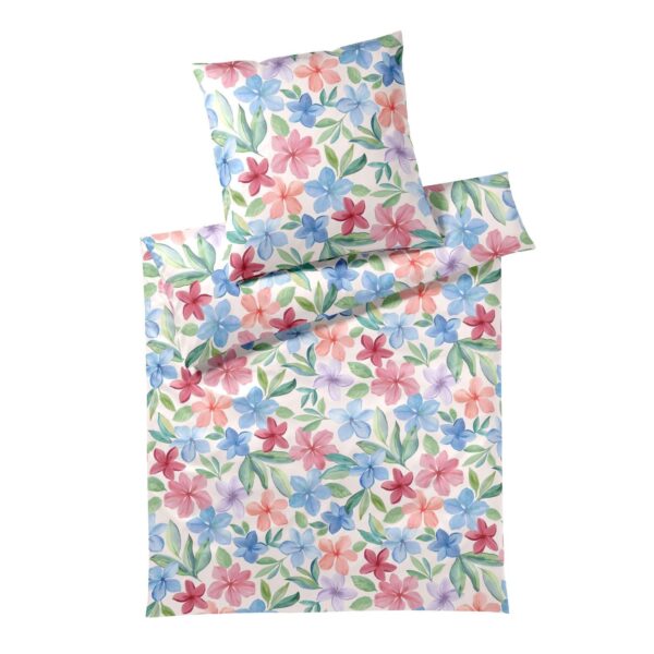 Elegante Mako Satin Bettwäsche Bravo 24537-1 Hibiskus Natur 135x200
