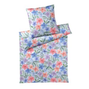 Elegante Mako Satin Bettwäsche Bravo 24537-2 Hibiskus Blau 135x200