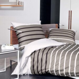 Janine Mako Satin Bettwäsche Palermo 31144-07 Taupe Streifen 155x220