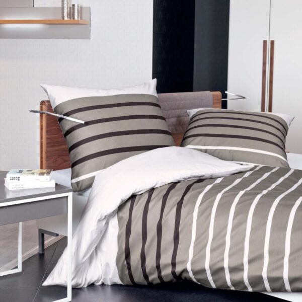 Janine Mako Satin Bettwäsche Palermo 31144-07 Taupe Streifen 155x220