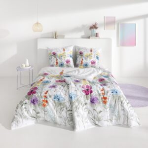 Estella Seersucker Bettwäsche Rachel 3608-985 Blumen Bunt Grau 135x200