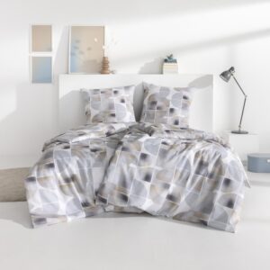 Estella Seersucker Bettwäsche Simon 3614-820 Geometrisch Grau 135x200
