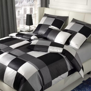 JOOP! Satin Bettwäsche Plaza Squares 4051-0 Kariert Grau Weiß 135x200