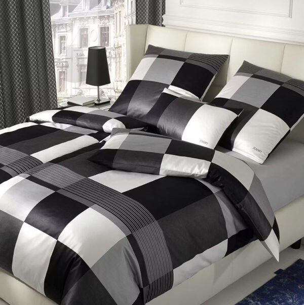 JOOP! Satin Bettwäsche Plaza Squares 4051-0 Kariert Grau Weiß 135x200