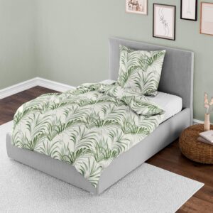Bettwäsche Bierbaum Mako Satin 4131-30 Blätter Grün Beige 135x200