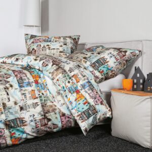 Janine Mako Satin Bettwäsche Modern Art 42139-09 Stadtleben 135x200