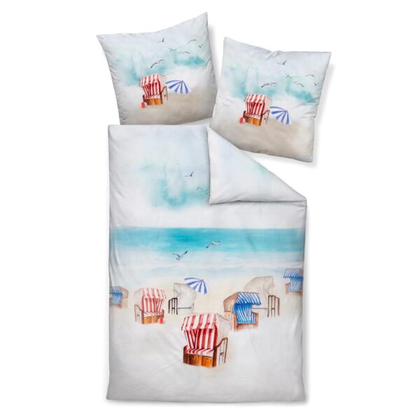 Janine Mako Satin Bettwäsche Modern Art 42141-02 Strandkorb 135x200