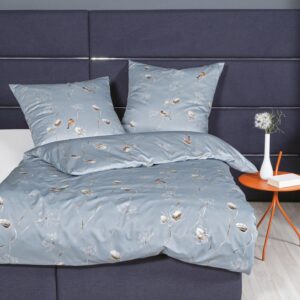 Janine Interlock Jersey Bettwäsche Carmen 55094-02 Vögel Blau 135x200